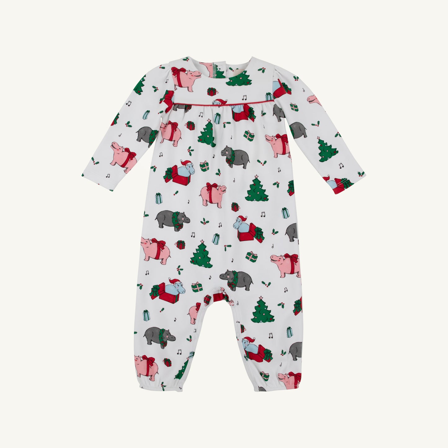 Long Sleeve Penny's Playsuit- Christmas Hippos