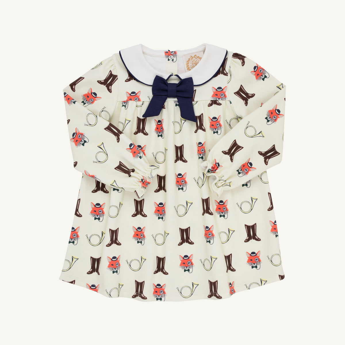 Long Sleeve Banks Bow Dress- Foxes