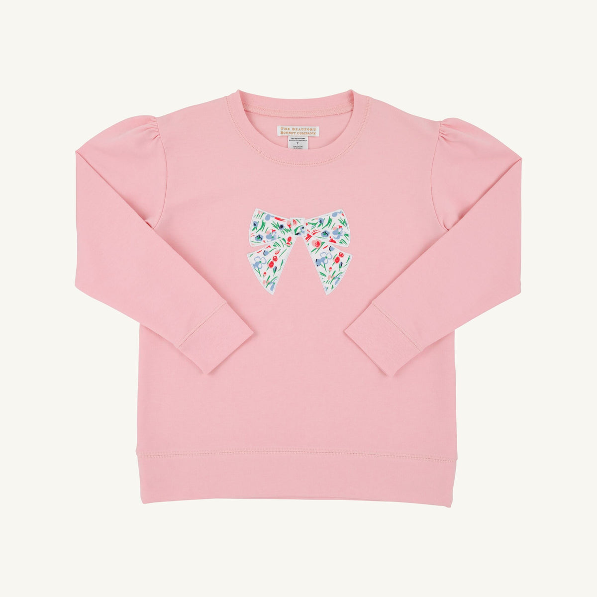 Cassidy Comfy Crewneck Puff Sleeve- Pink Bow