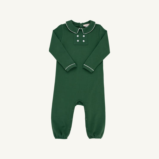 Long Sleeve Benny Button Romper- Green