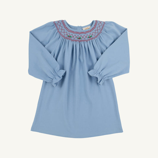 Long Sleeve Sandy Smocked Dress - Blue/Red