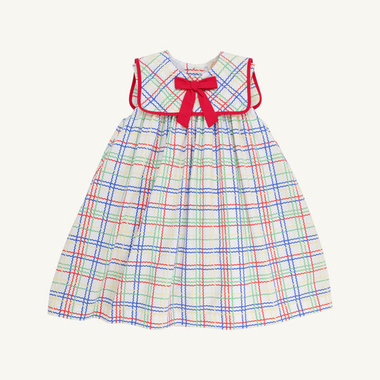 Sleeveless Stewart's Square Collar Dress- Windowpane