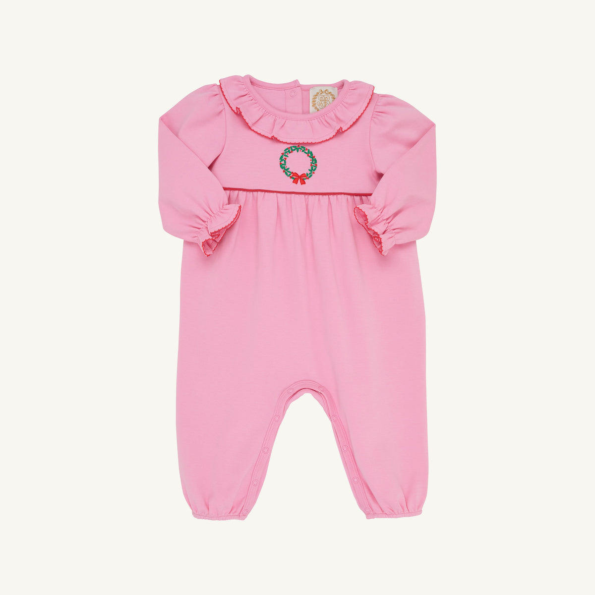 Long Sleeve Ramona Ruffle Romper- Pink/Wreath