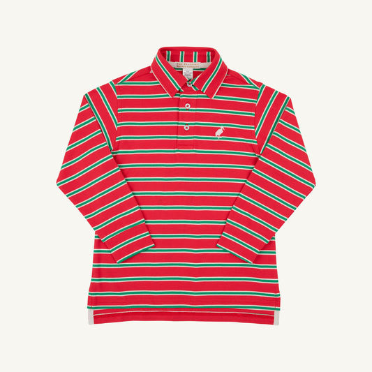 Prim and Proper Polo LS- Red/Green Stripe