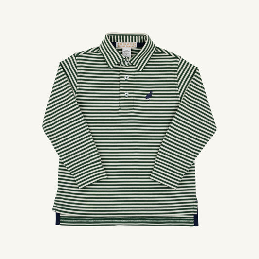 Prim and Proper Polo LS-Green Stripe