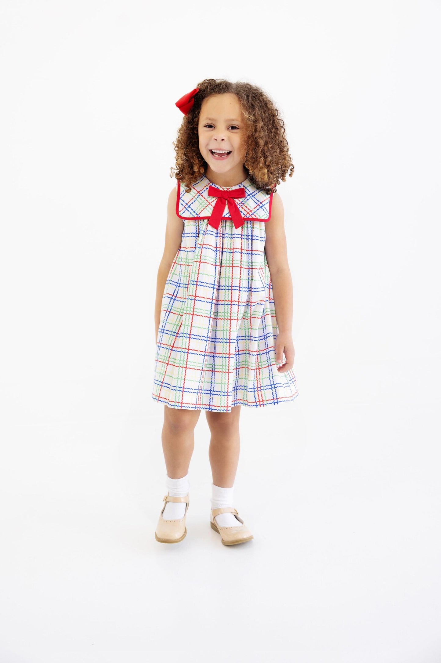 Sleeveless Stewart's Square Collar Dress- Windowpane