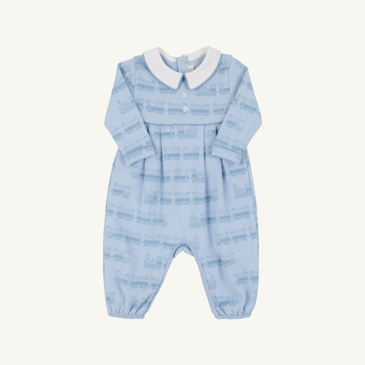 Long Sleeve Bradford Romper- Collar- Trains