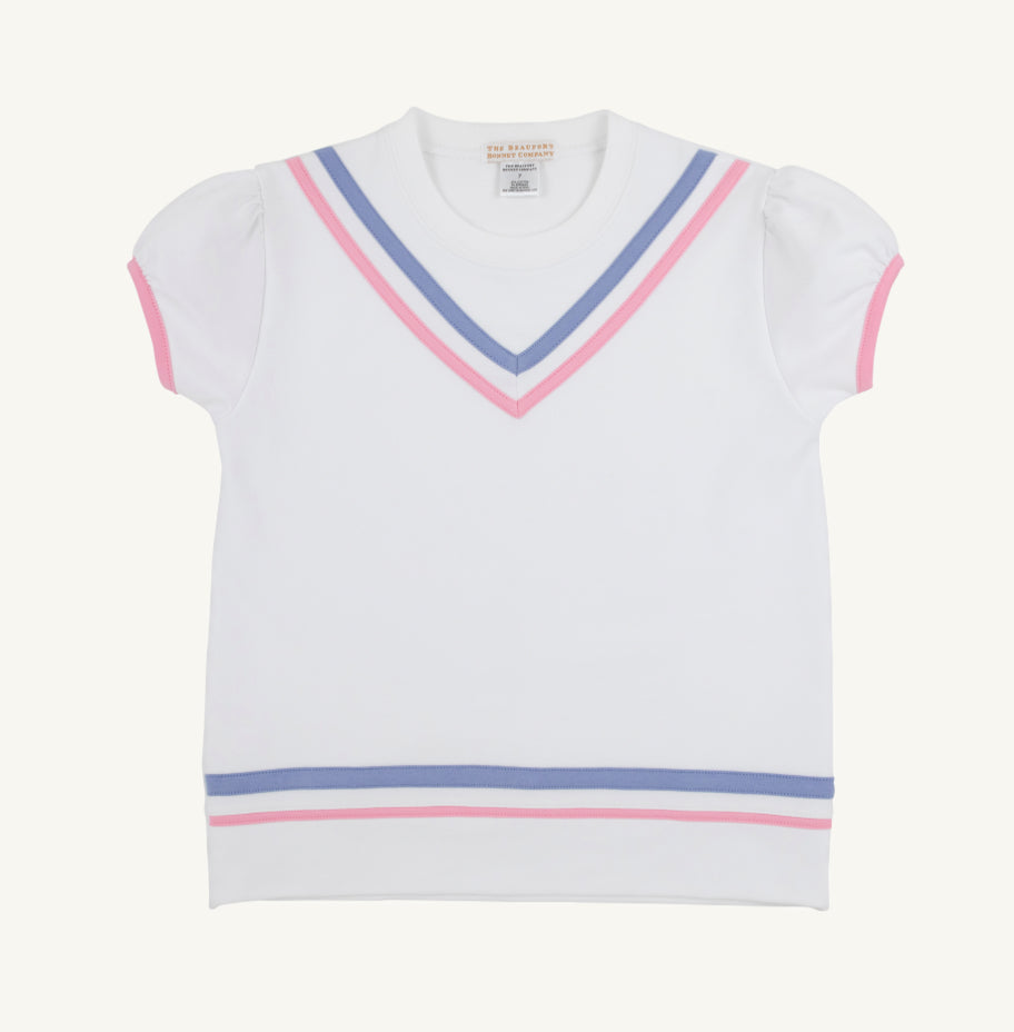 Cassidy Comfy Crewneck- SS White/Periwinkle