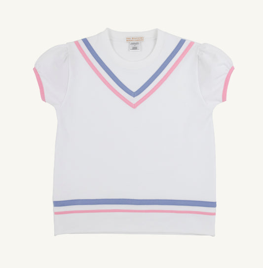 Cassidy Comfy Crewneck- SS White/Periwinkle