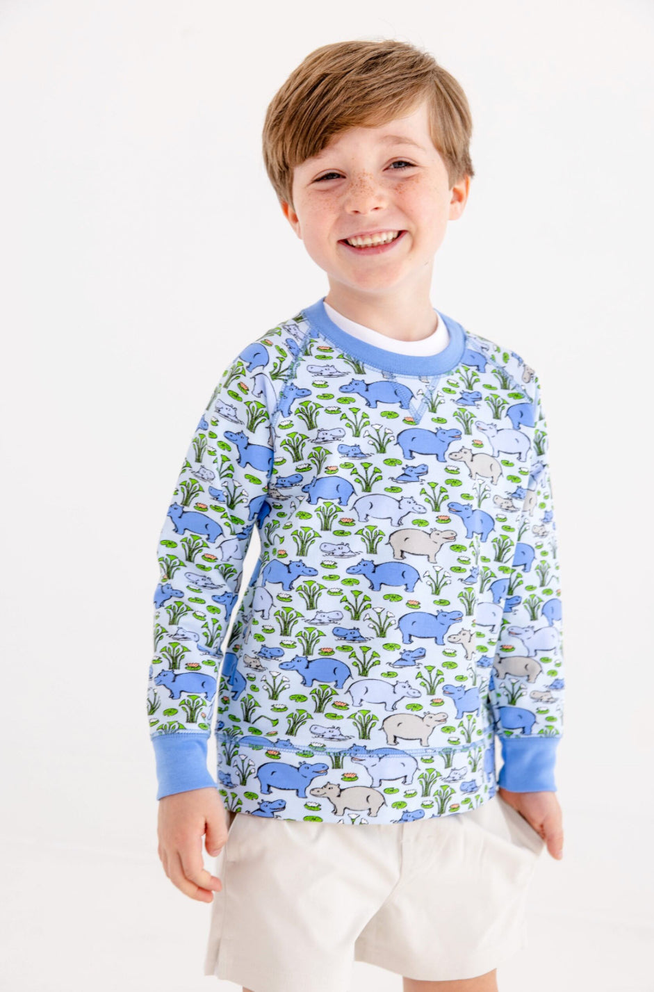 Cassidy Comfy Crewneck - Hippos