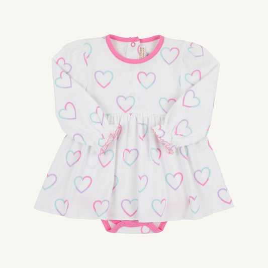 Long Sleeve Daisy Diaper Cover Dress- Hearts