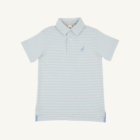 Prim and Proper Polo SS- Old Greenwich Green Stripe