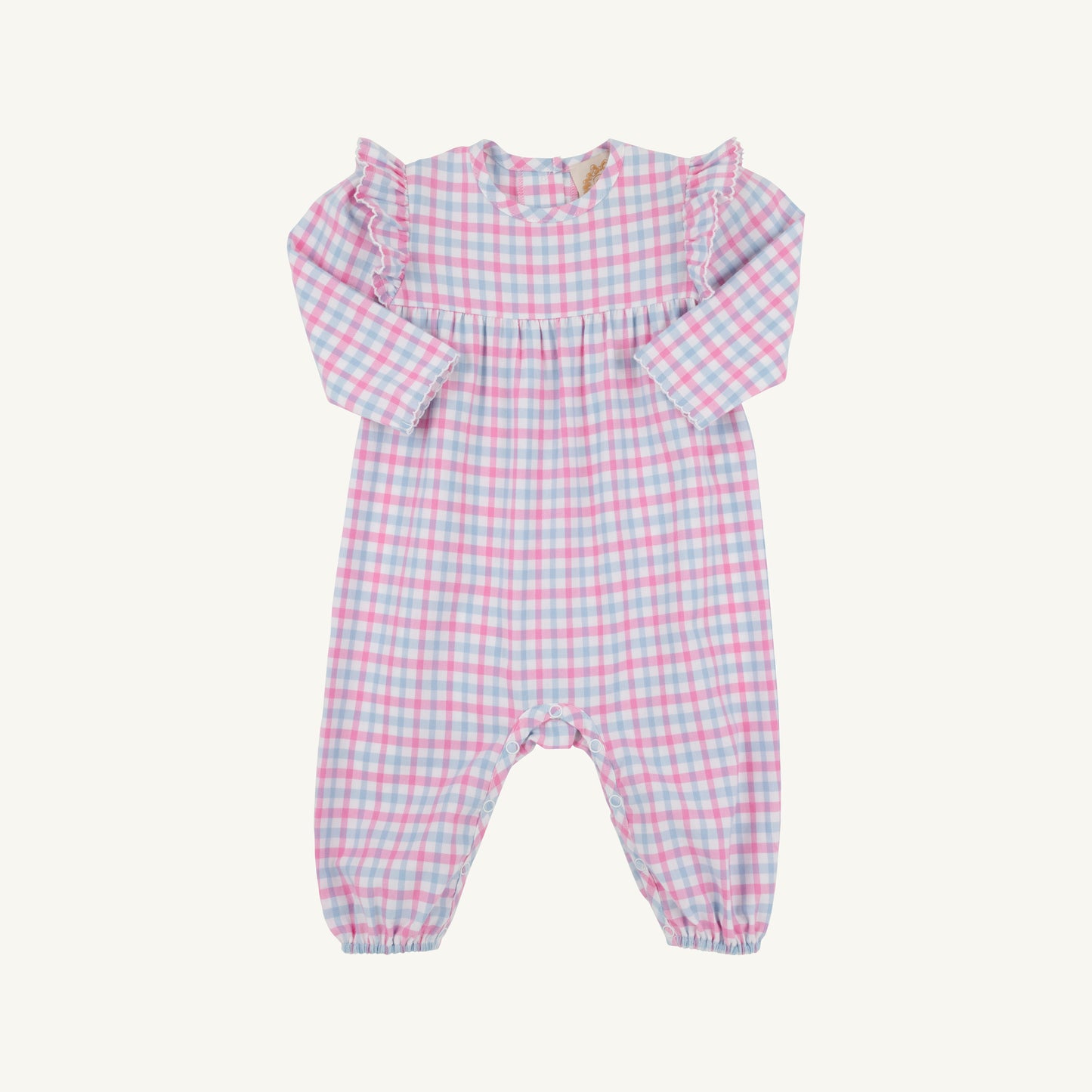 Leigh Ann Angel Sleeve Romper- Pink/Blue Plaid
