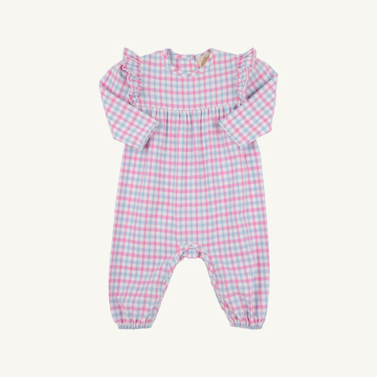 Leigh Ann Angel Sleeve Romper- Pink/Blue Plaid