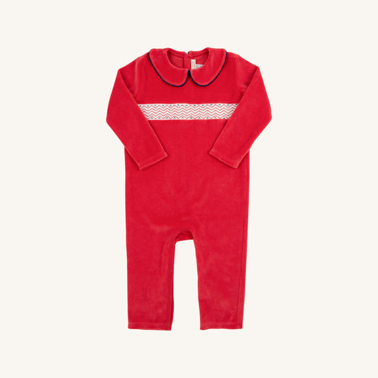 Samuel Smocked Romper - Red Velour